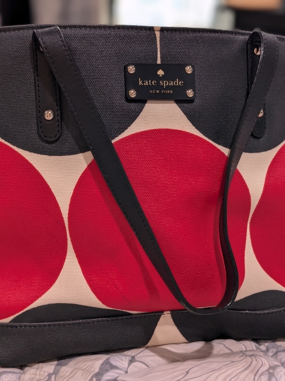 kate spade Red and Black Dot Canvas Tote